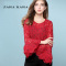 ZARA KARA红色镂空蕾丝衫打底小衫喇叭袖长袖修身显瘦短款上衣2018春装