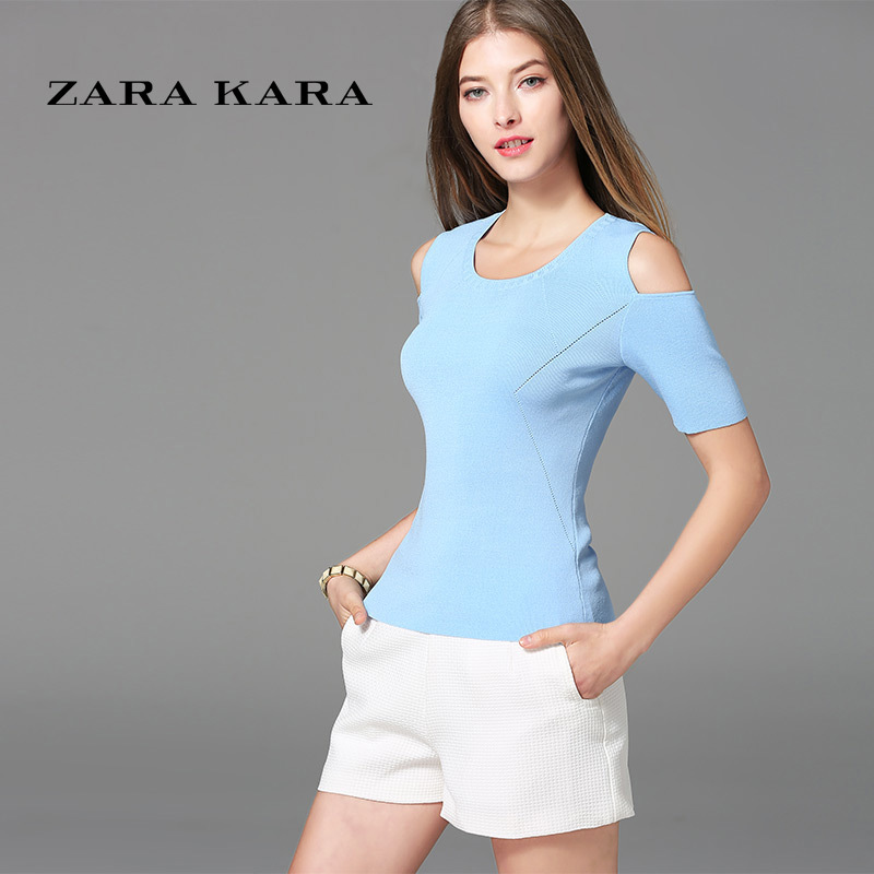 ZARA KARA纯色短袖T恤女韩版修身显瘦打底衫女短款上衣2018春夏季新款潮C