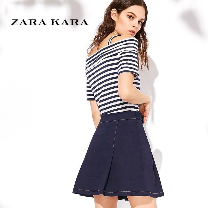 ZARA KARA短袖条纹吊带T恤女夏韩版露肩性感打底衫一字领上衣夏季新款潮图片