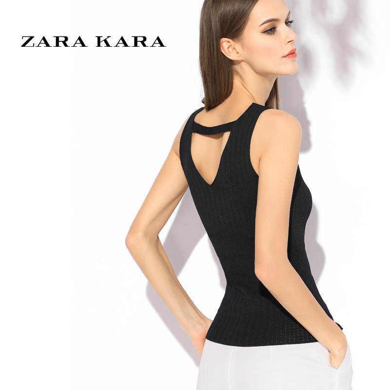 ZARA KARA黑色无袖T恤女修身夏季性感打底上衣韩版百搭外穿紧身吊带背心