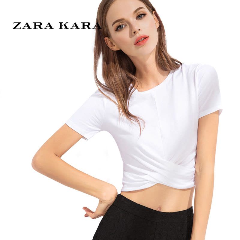 ZARA KARA白色漏肚脐短款t恤女夏装2018新款韩版显瘦修身上衣百搭打底衫图片