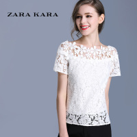 ZARA KARA白色蕾丝衫镂空勾花朵上衣短袖一字领露肩雪纺衫2018夏季新款BC