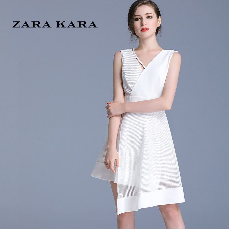 ZARA KARA修身显瘦收腰白色连衣裙不规则女夏2018新款A字复古名媛气质CB图片