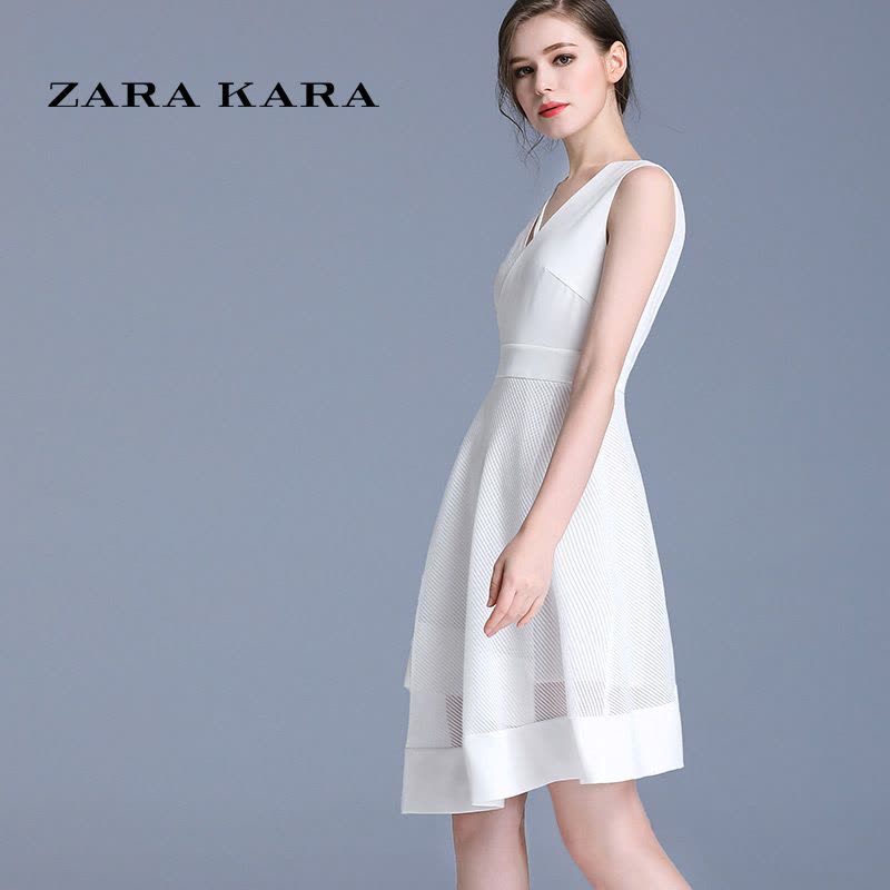 ZARA KARA修身显瘦收腰白色连衣裙不规则女夏2018新款A字复古名媛气质CB图片