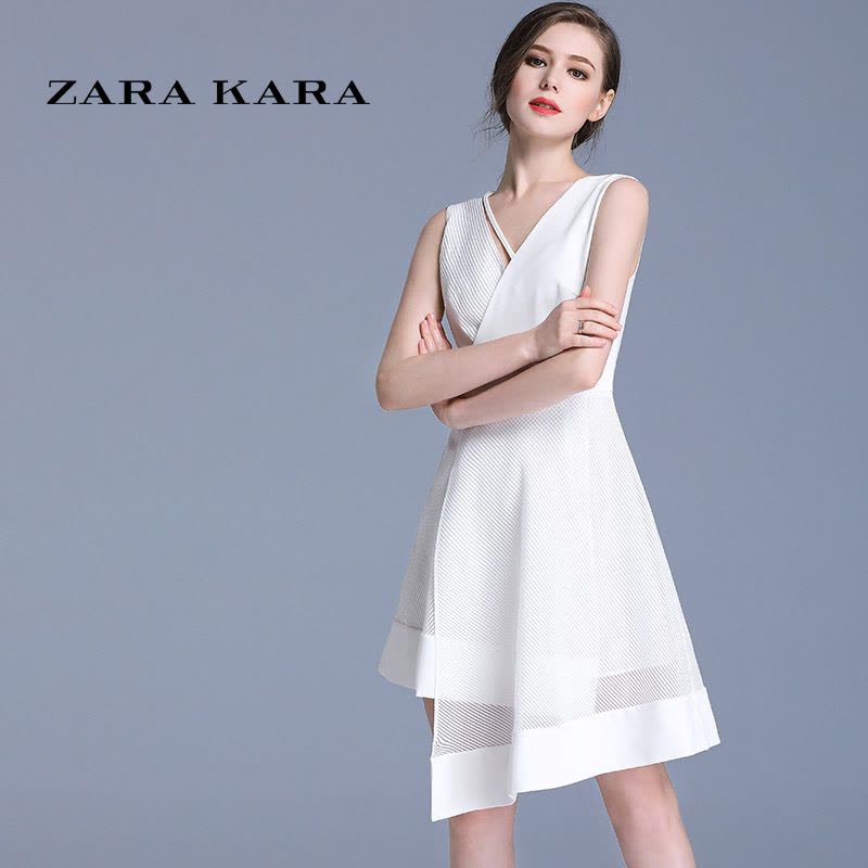 ZARA KARA修身显瘦收腰白色连衣裙不规则女夏2018新款A字复古名媛气质CB图片