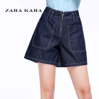 ZK口袋水洗做旧纯棉牛仔裤阔腿裤时尚百搭短裤2018夏装新款女装A