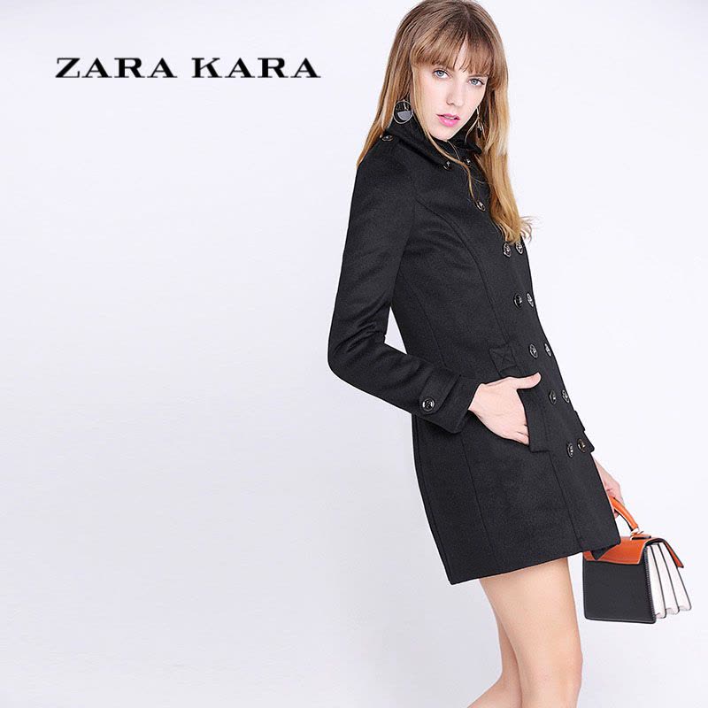 ZARA KARA双排扣羊毛大衣毛呢外套女装中长款修身毛呢子大衣2018秋冬装图片