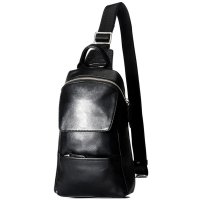 帕宾PaBin 男士斜挎包学生 护照包 男士旅行斜挎胸包 真皮 男士小胸包 黑色