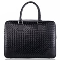 帕宾pabin 真皮编织男包 牛皮公文包 手工编织男包 手提包商务包 14寸电脑包男