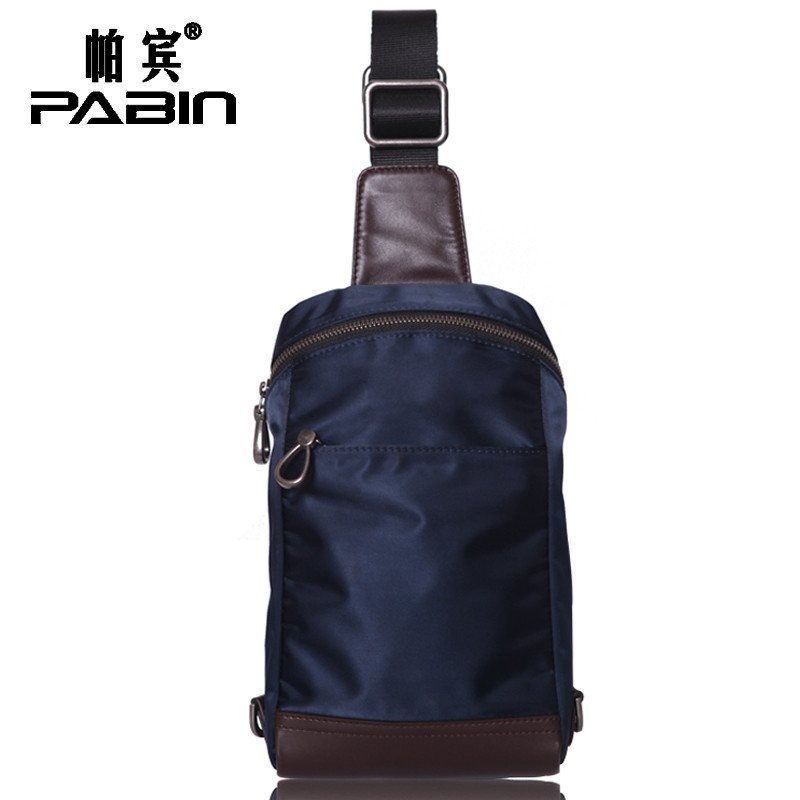 帕宾PaBin 男士胸包斜挎包 韩版单肩斜挎包 防水尼龙布配头层牛皮休闲胸包男