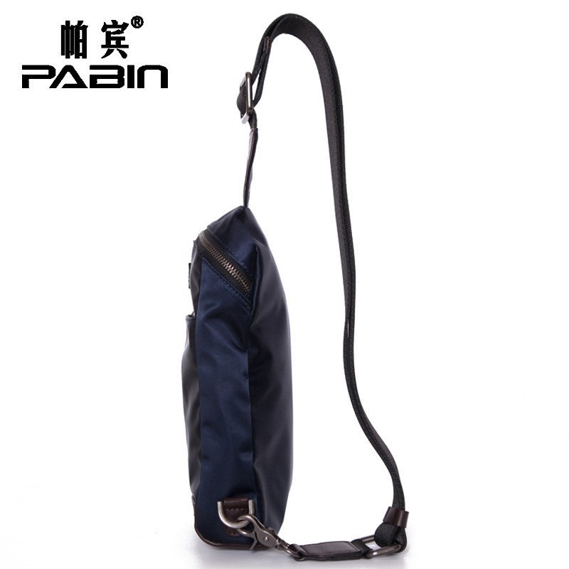 帕宾PaBin 男士胸包斜挎包 韩版单肩斜挎包 防水尼龙布配头层牛皮休闲胸包男