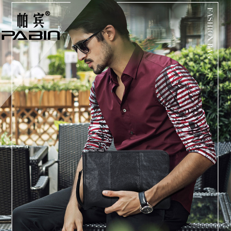 帕宾pabin 手包男真皮软皮大容量羊皮新款休闲手抓包信封包男手拿复古潮