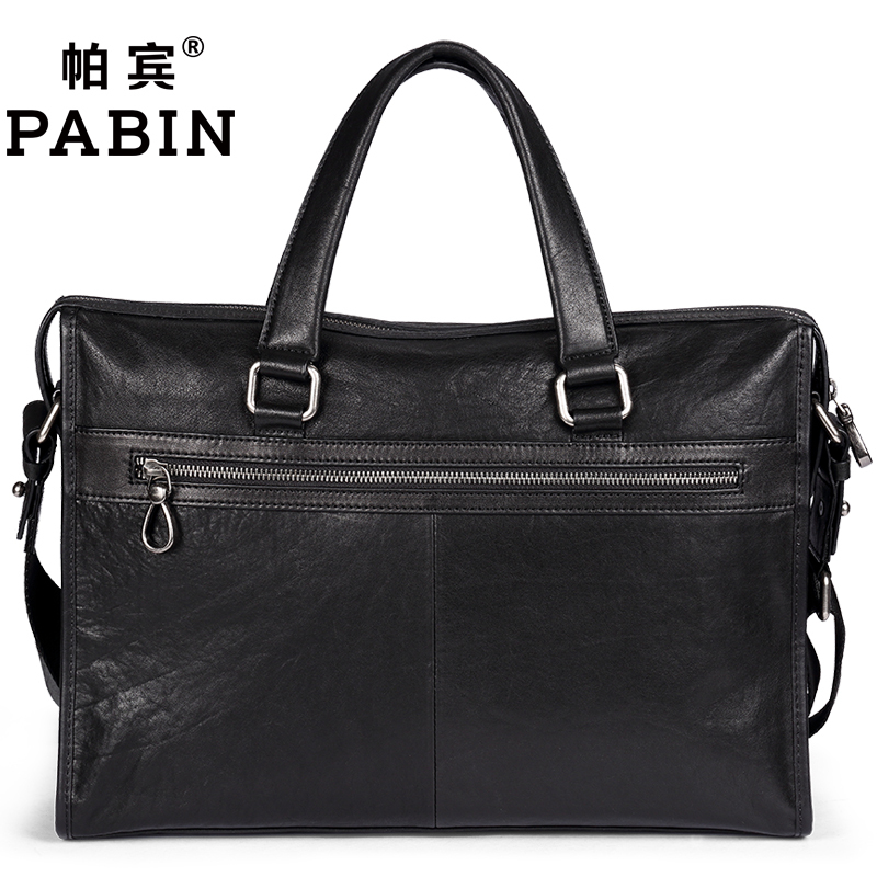 帕宾pabin 手提包男横款真皮手提包男牛皮休闲公文包真皮手提包男欧美潮