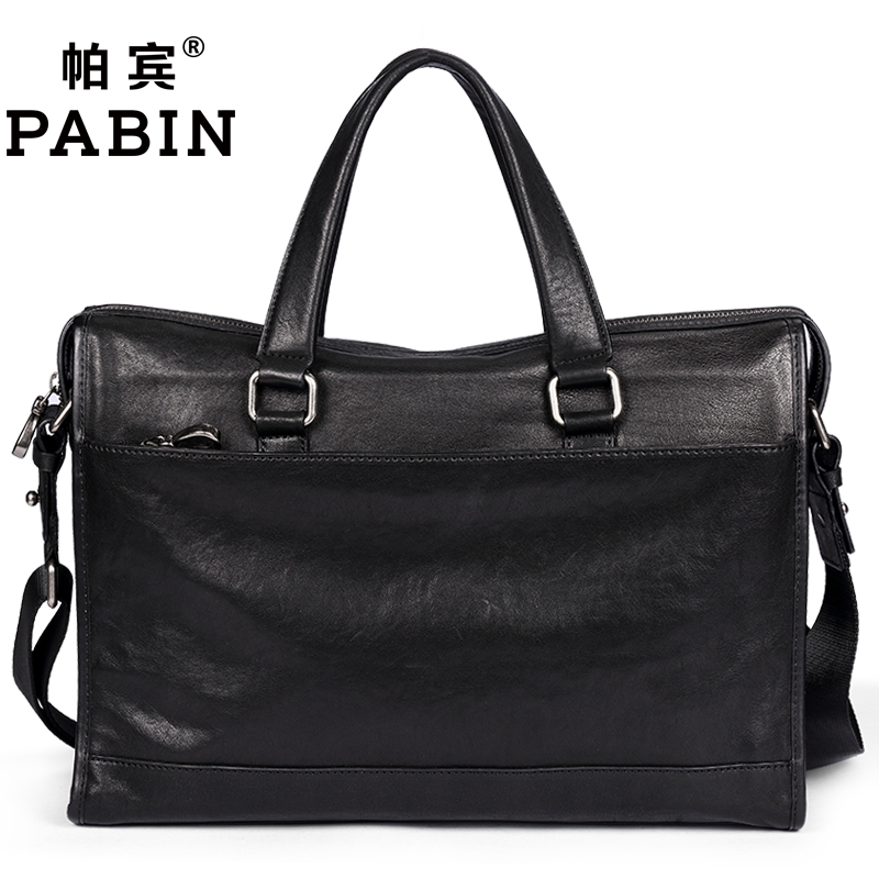 帕宾pabin 手提包男横款真皮手提包男牛皮休闲公文包真皮手提包男欧美潮