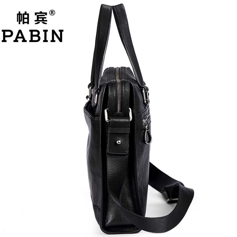 帕宾pabin 手提包男横款真皮手提包男牛皮休闲公文包真皮手提包男欧美潮