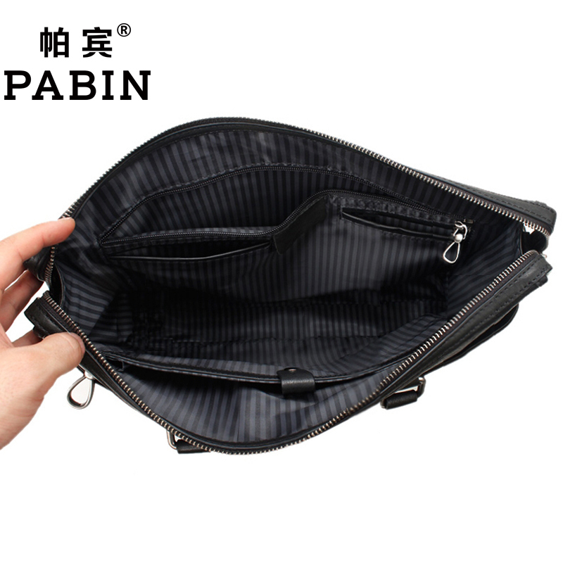 帕宾pabin 手提包男横款真皮手提包男牛皮休闲公文包真皮手提包男欧美潮
