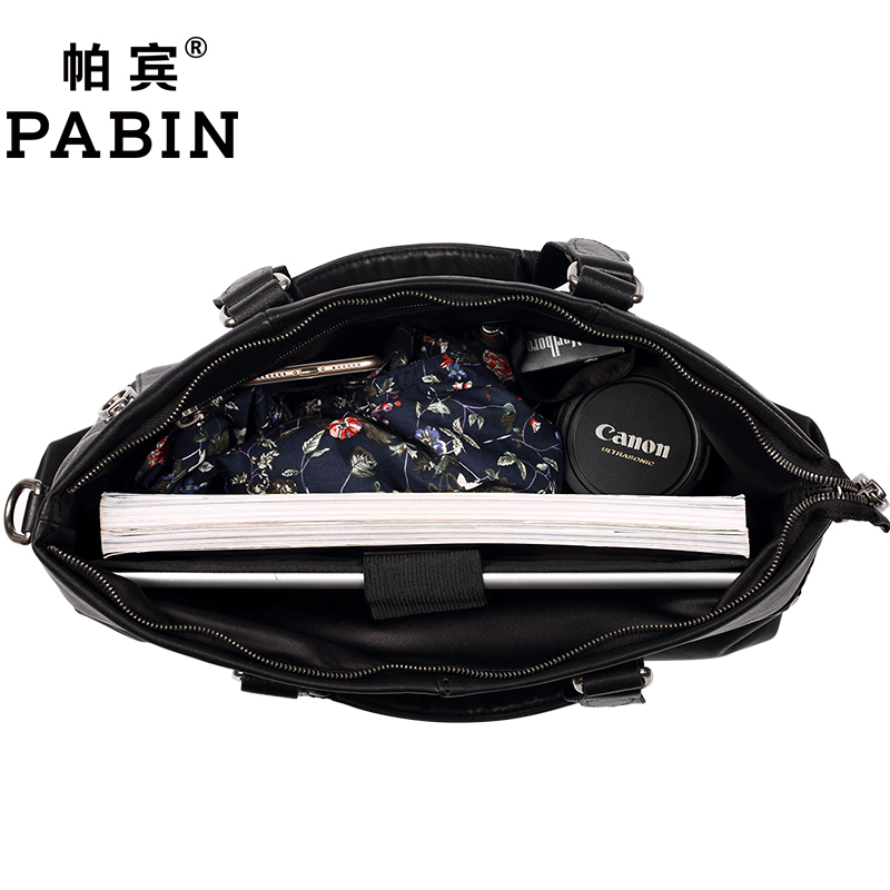 帕宾pabin 手提包男真皮大容量休闲男士包包头层牛皮拼接皮包单肩斜挎包