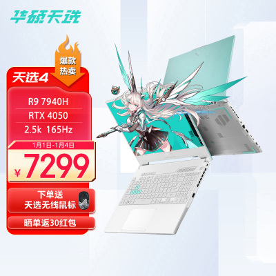 华硕天选4 锐龙版游戏笔记本电脑(R9 7940H/16G/512G SSD/RTX 4050/2.5K屏/165Hz)魔幻青