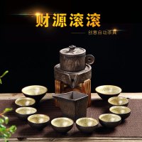 唐宸华宇创意古典时尚粗陶财源滚滚创意自动茶具套装茶壶茶杯公道底座茶具套装