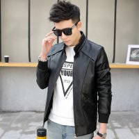 春季男皮衣薄款男外套韩版修身男装棒球领夹克衣服男上衣棒球服男