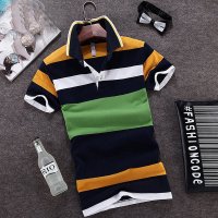 彬时(BINSHI)1648 夏季韩版男士短袖T恤大码半袖翻领修身条纹POLO衫潮男上衣服