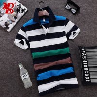 彬时(BINSHI)2016春秋男装短袖T恤男 商务休闲男士条纹男大码半袖T恤男polo衫