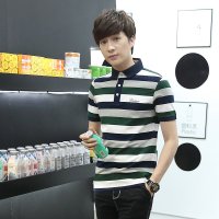 鳄铌特夏季短袖t恤男修身青年polo衫拼色薄款男士条纹体恤半袖