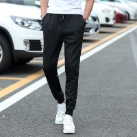 鳄铌特夏季薄款黑色九分裤男休闲裤韩版青少年男士小脚裤男纯色束脚裤