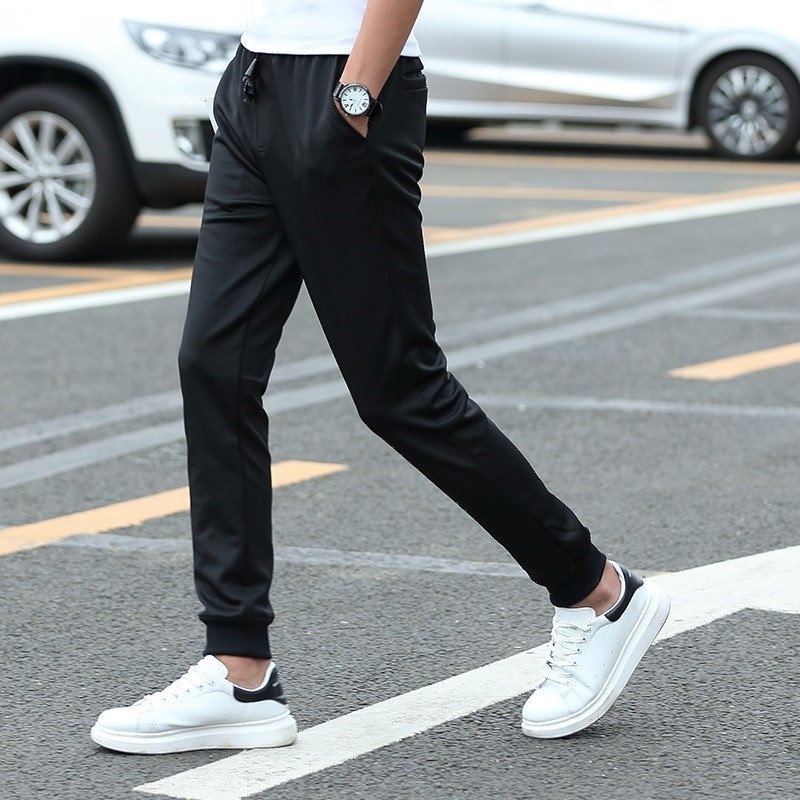 鳄铌特夏季薄款黑色九分裤男休闲裤韩版青少年男士小脚裤男纯色束脚裤