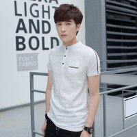 鳄铌特夏季男装棉亚麻短袖t恤薄款透气中式修身简约韩版短袖男士体恤