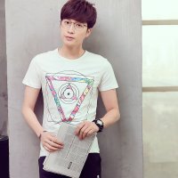 鳄铌特男士短袖T恤 潮牌韩版修身创意双三角半袖圆领T恤