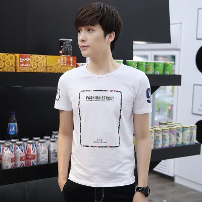鳄铌特男士短袖T恤 潮牌韩版修身创意矩形半袖圆领T恤