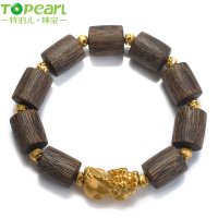 特泊儿 黄金貔貅手链 沉香木桶珠佛珠DIY足金转运珠手串 男女款