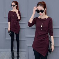 2017春装新款打底衫女长袖宽松圆领t恤不规则春款上衣学生T恤潮