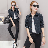 2017春装新款牛仔短外套女 创意教学印花水洗复古短款牛仔上衣潮