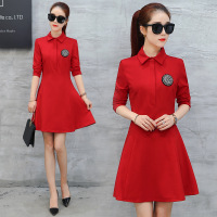 韩版衬衣领连衣裙2017春装新款女装外穿长袖打底裙子修身A字裙