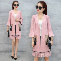 依梅儿韩版时尚口袋印花风衣潮女 2017春装新款休闲时尚外套潮女