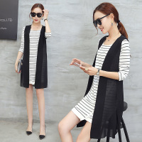 依梅儿韩版套装女 2017春装条纹T恤休闲显瘦薄外套两件套装