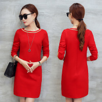 依梅儿连衣裙女 2017春装韩版修身显瘦长袖裙子 金属装饰裙装