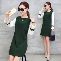 依梅儿拼接连衣裙 2017春装撞色连衣裙 春季长袖修身T恤短裙