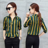 条纹衬衫女 2017春装新款韩版衬衣潮 撞色显瘦百搭套头上衣打底衫