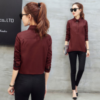 拼接百搭衬衣女 2017春装韩版修身百搭小领衬衫显瘦打底衫