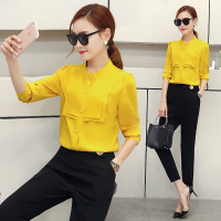 套装女 2017春装小圆领韩版修身显瘦减龄T恤休闲裤两件套装女