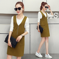 春款套装女 2017韩版背带裙纯色T恤套裙 韩版显瘦背带裙两件套装