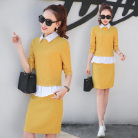 春装连衣裙 2017春季韩版假两件衬衫领口修身性感百搭裙子潮