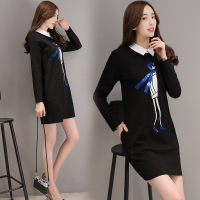 新款春装连衣裙 2017春季时尚长袖娃娃潮流卡通印花领打底裙 潮