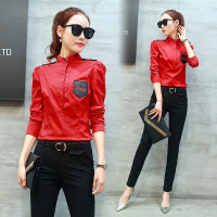 韩版衬衣女 2017春装新款格子小立领修身显瘦百搭衬衫打底衫潮女