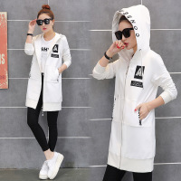 春装中长款外套 2017春装新款时尚印花连帽修身开衫百搭卫衣潮女