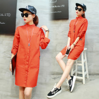 中长款衬衫女 2017春装新款长袖宽松直筒百搭小立领圆领衬衣女潮