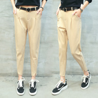 休闲长裤女 2017春装新款韩版收腰显瘦九分开叉百搭哈伦裤子潮女